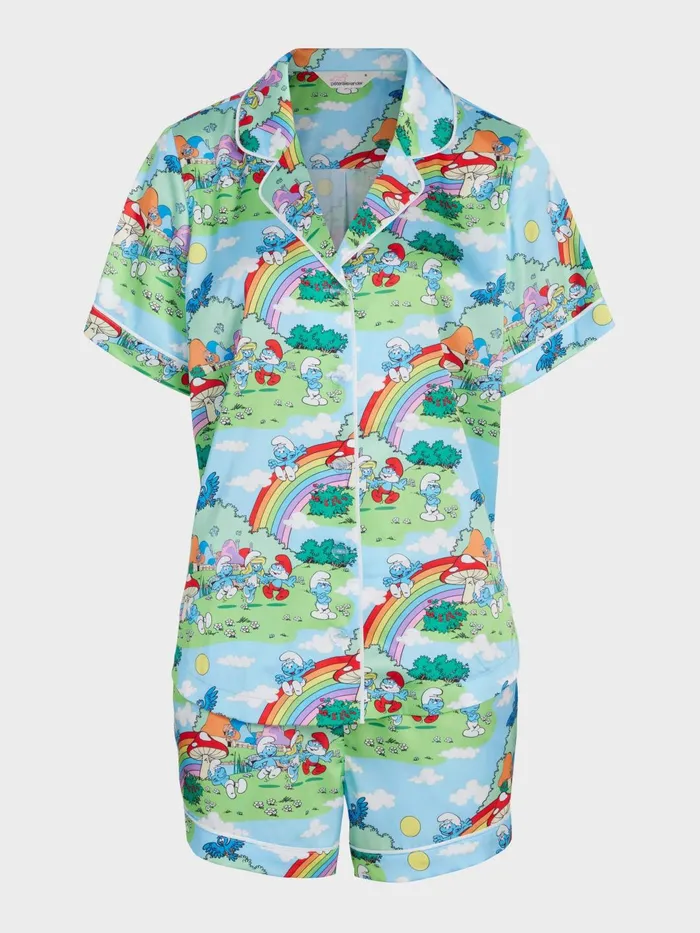 Women The Smurfs Rainbow Satin Shortie Pj Set Multi Peter Alexander Sets and Onesies