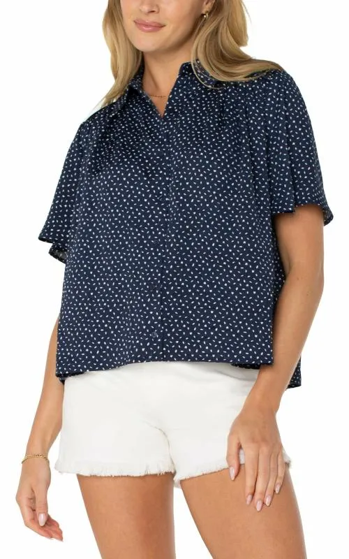 Women Tops Liverpool Los Angeles 12 Sleeve Shirred Woven Blouse Navy White Ditsy Women Tops Liverpool Los Angeles 12 Sleeve Shirred Woven Blouse Navy White Ditsy