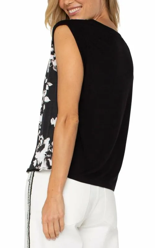 Women Tops Liverpool Los Angeles Sleeveless Woven Knit Top Black White Floral
