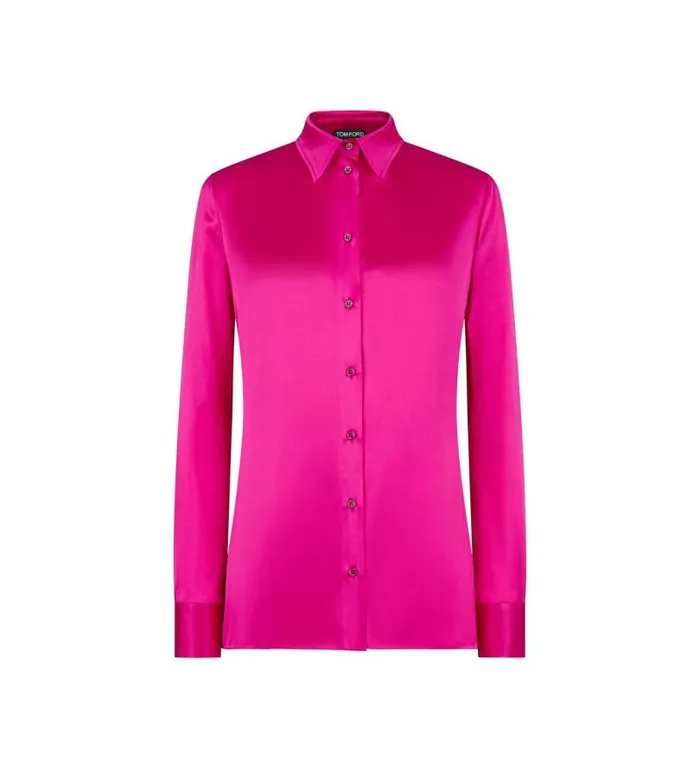 Women Tops Tom Ford Stretch Silk Satin Shirt Hot Pink