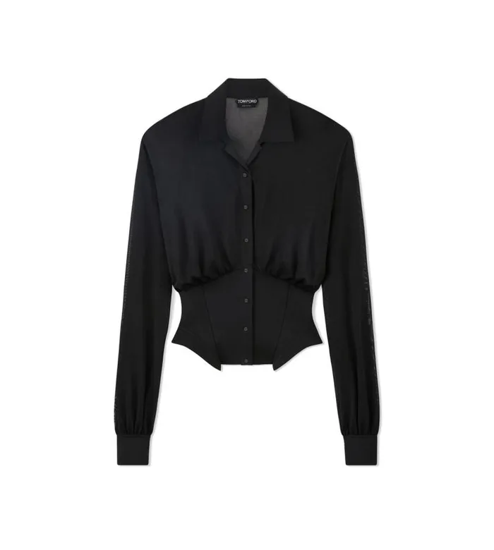 Women Tops Tom Ford Stretch Slinky Viscose Corset Shirt Black