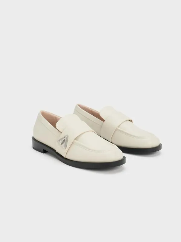Women Trice Metallic Accent Loafers 8211 Chalk CHARLES and KEITH Loafers
