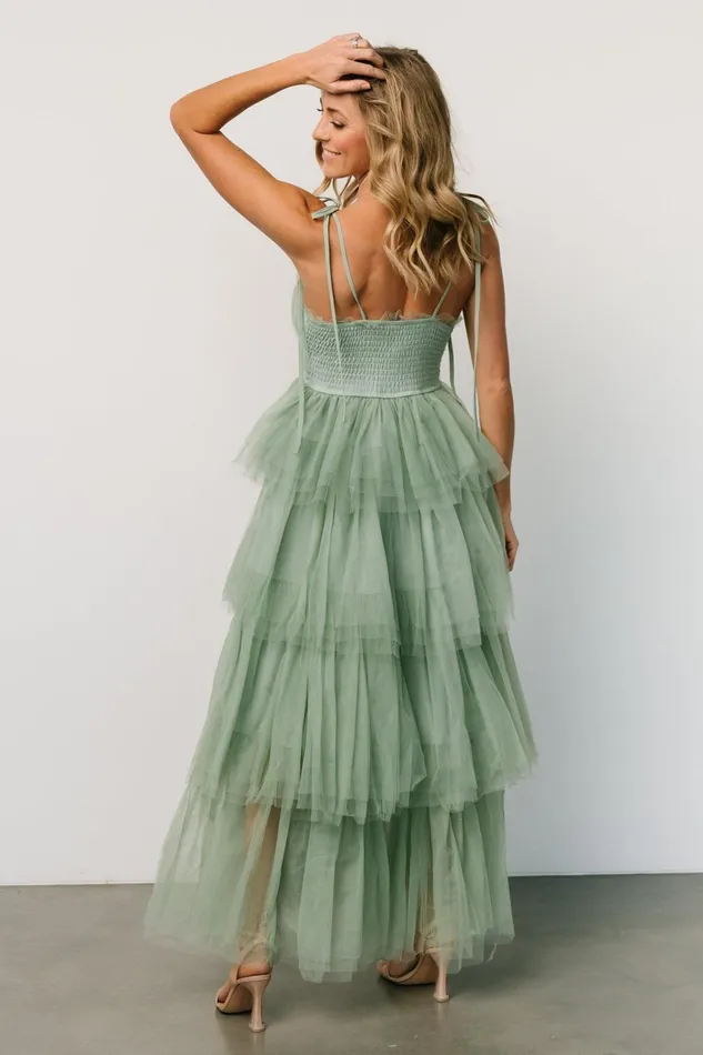Women Tulle Styles Baltic Born Alora Tulle Tiered Maxi Dress Sage Green