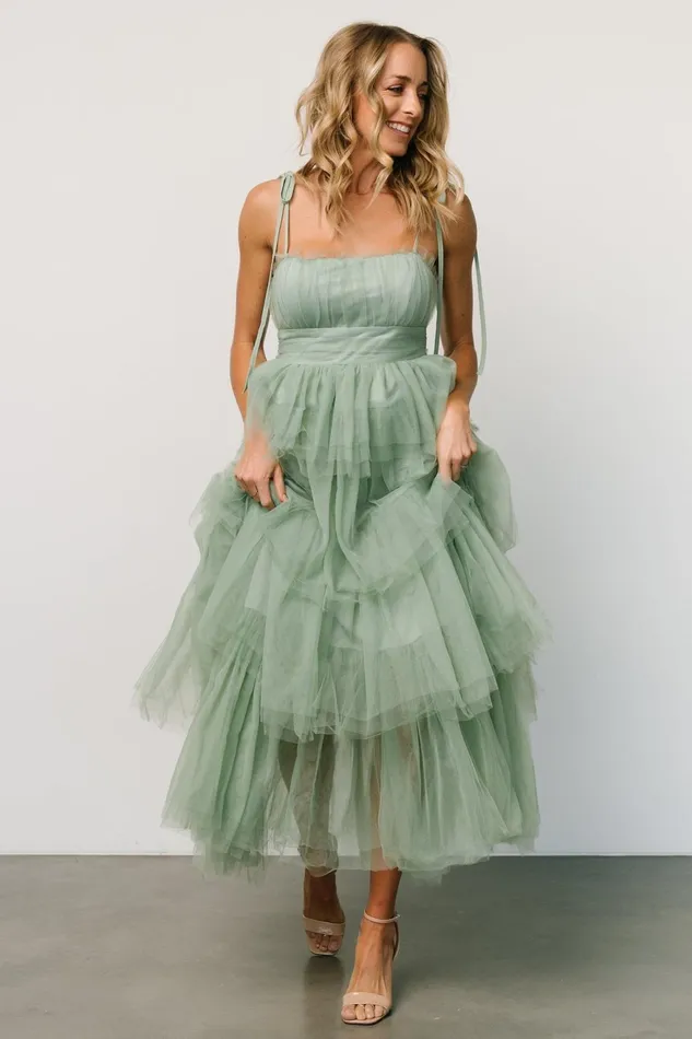Women Tulle Styles Baltic Born Alora Tulle Tiered Maxi Dress Sage Green