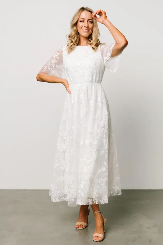 Women Tulle Styles Baltic Born Arabella Embroidered Tulle Maxi Dress White