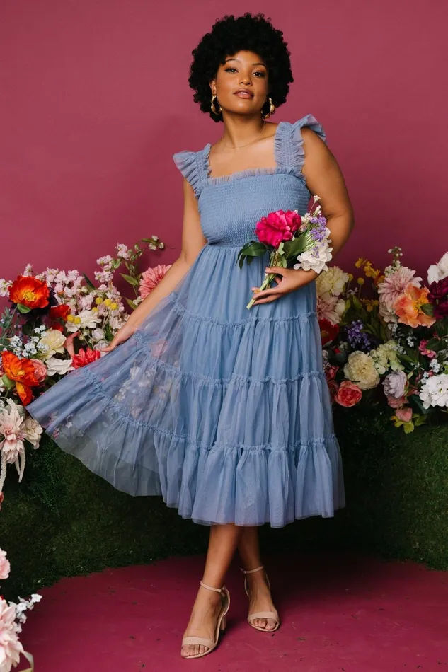 Women Tulle Styles Baltic Born Emma Smocked Tulle Dress Slate Blue