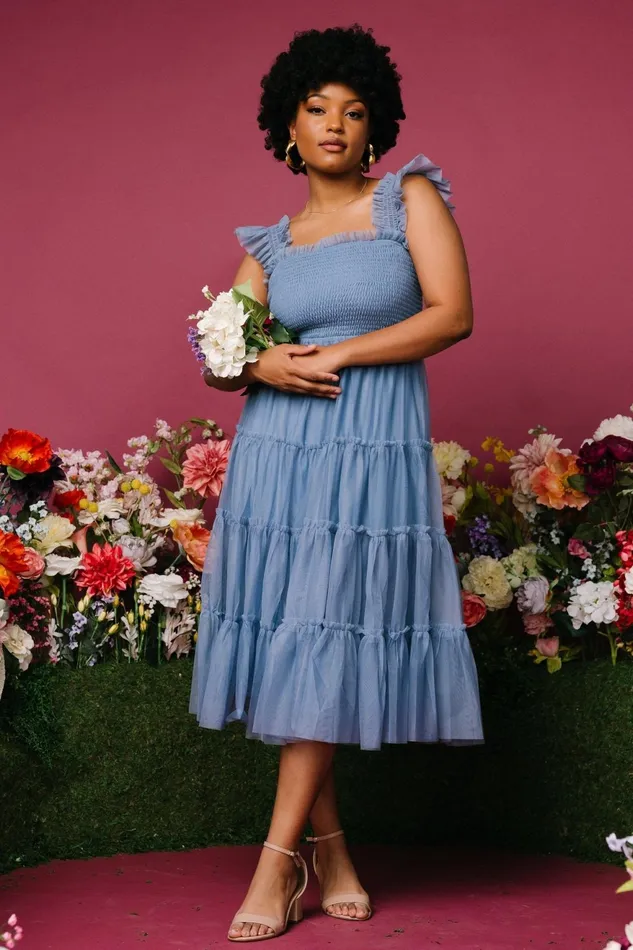 Women Tulle Styles Baltic Born Emma Smocked Tulle Dress Slate Blue Women Tulle Styles Baltic Born Emma Smocked Tulle Dress Slate Blue