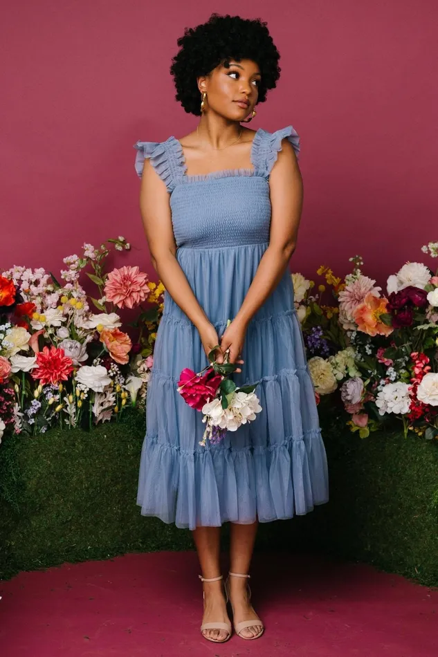 Women Tulle Styles Baltic Born Emma Smocked Tulle Dress Slate Blue Women Tulle Styles Baltic Born Emma Smocked Tulle Dress Slate Blue