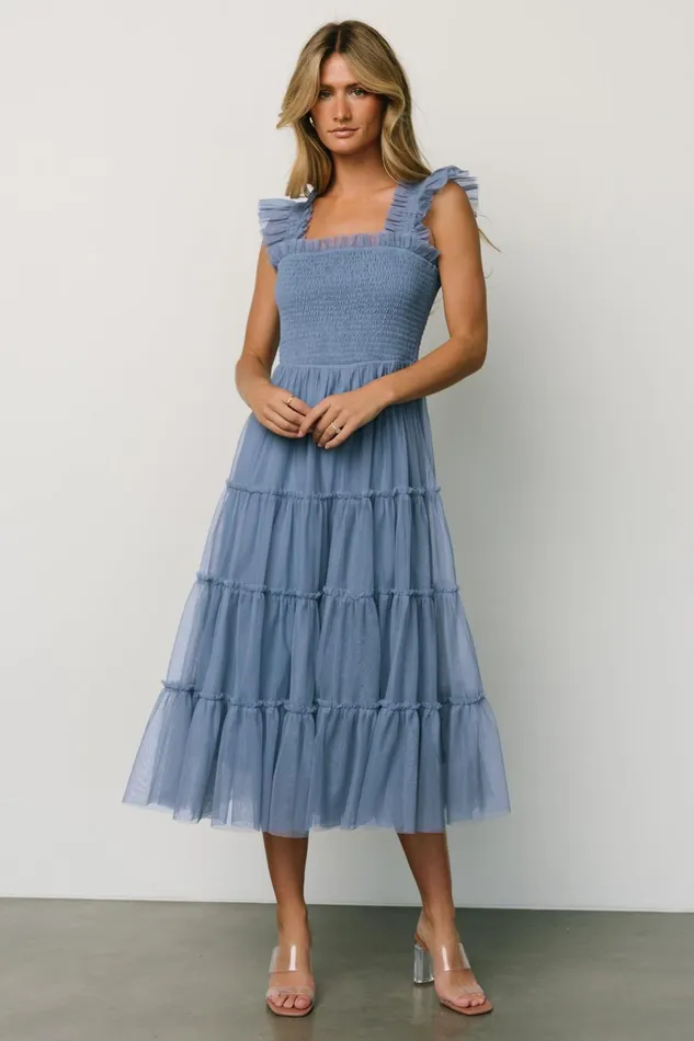 Women Tulle Styles Baltic Born Emma Smocked Tulle Dress Slate Blue Women Tulle Styles Baltic Born Emma Smocked Tulle Dress Slate Blue