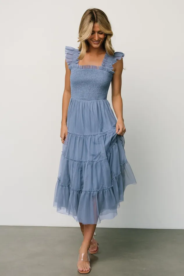 Women Tulle Styles Baltic Born Emma Smocked Tulle Dress Slate Blue Women Tulle Styles Baltic Born Emma Smocked Tulle Dress Slate Blue