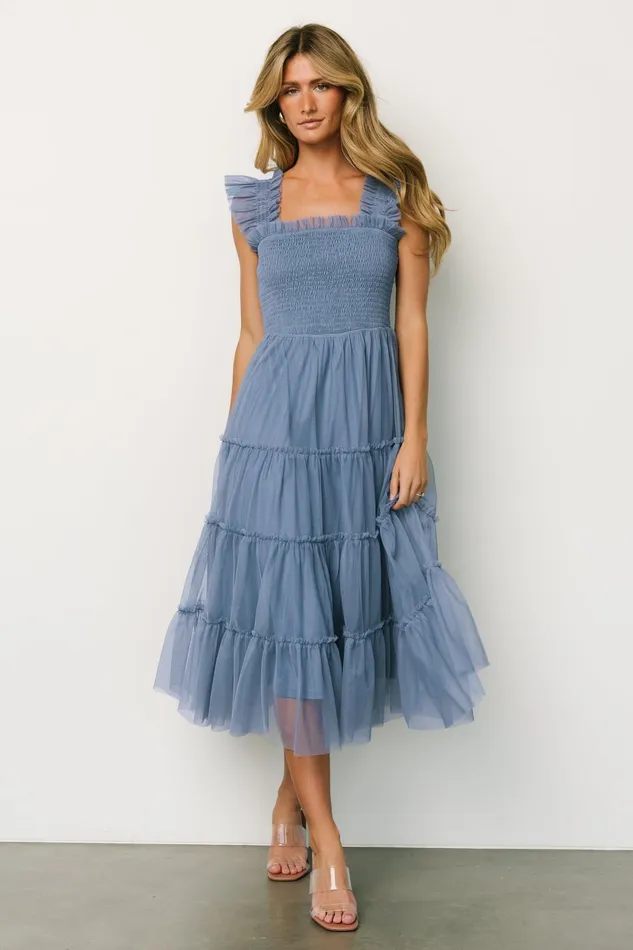 Women Tulle Styles Baltic Born Emma Smocked Tulle Dress Slate Blue Women Tulle Styles Baltic Born Emma Smocked Tulle Dress Slate Blue