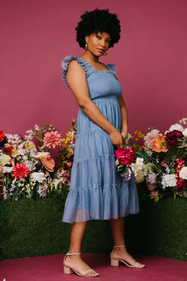 Women Tulle Styles Baltic Born Emma Smocked Tulle Dress Slate Blue Women Tulle Styles Baltic Born Emma Smocked Tulle Dress Slate Blue