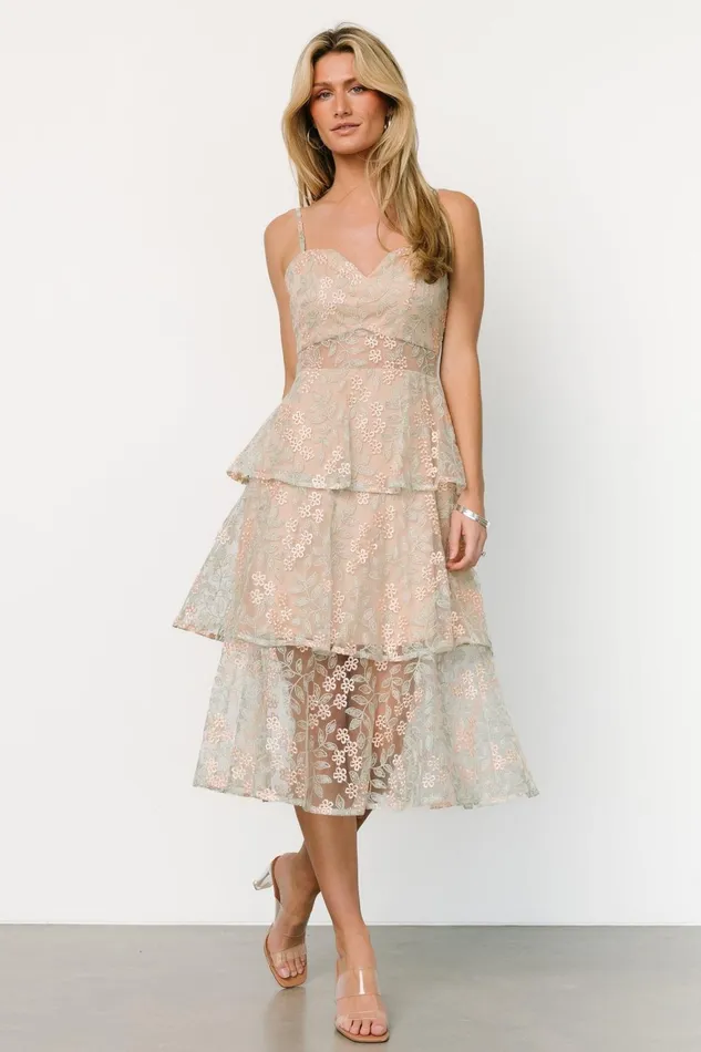 Women Tulle Styles Baltic Born Georgiana Embroidered Midi Dress Sage
