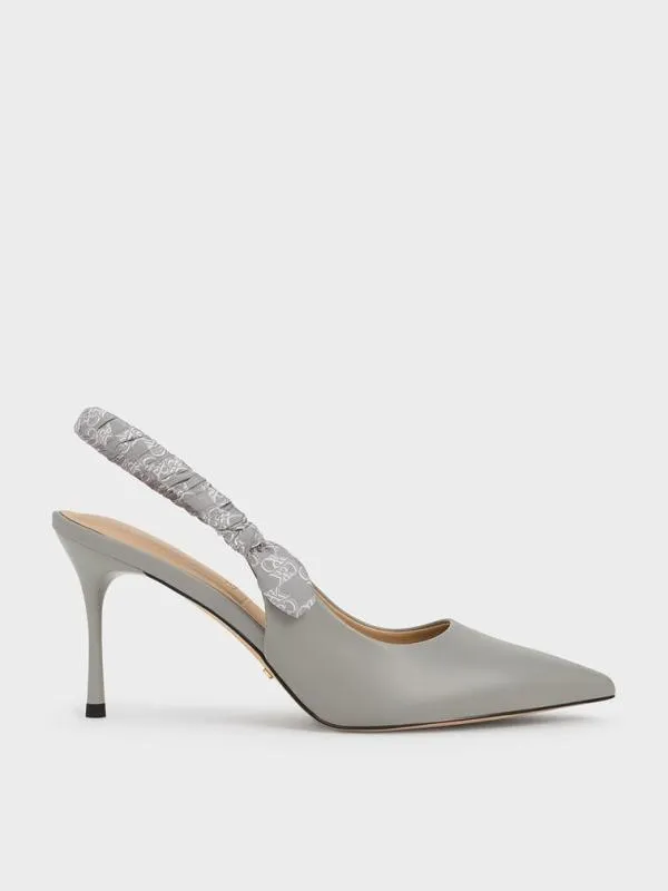 Women Tully Leather Ruched Print Slingback Pumps 8211 Grey CHARLES and KEITH Heels Women Tully Leather Ruched Print Slingback Pumps 8211 Grey CHARLES and KEITH Heels