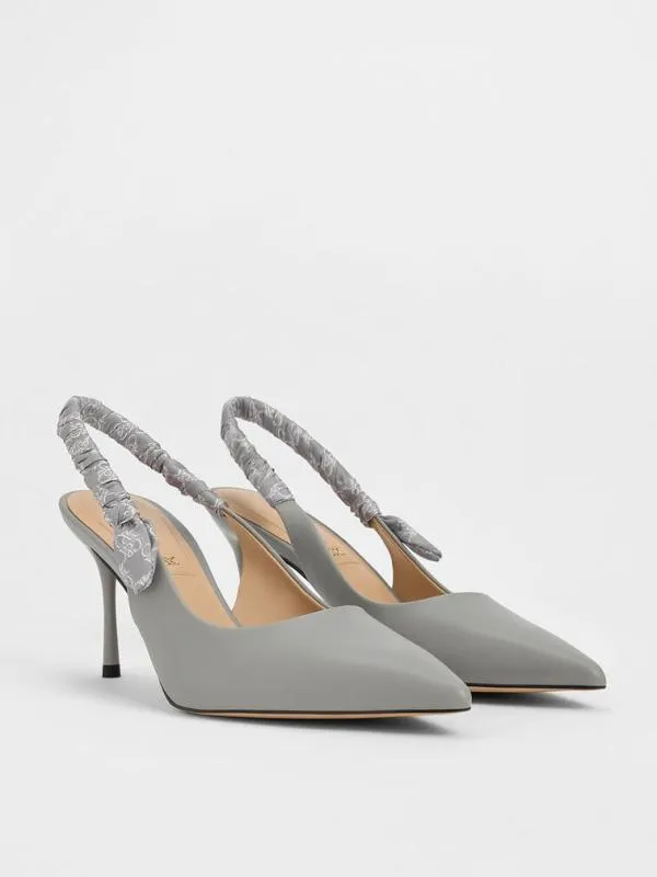 Women Tully Leather Ruched Print Slingback Pumps 8211 Grey CHARLES and KEITH Heels Women Tully Leather Ruched Print Slingback Pumps 8211 Grey CHARLES and KEITH Heels