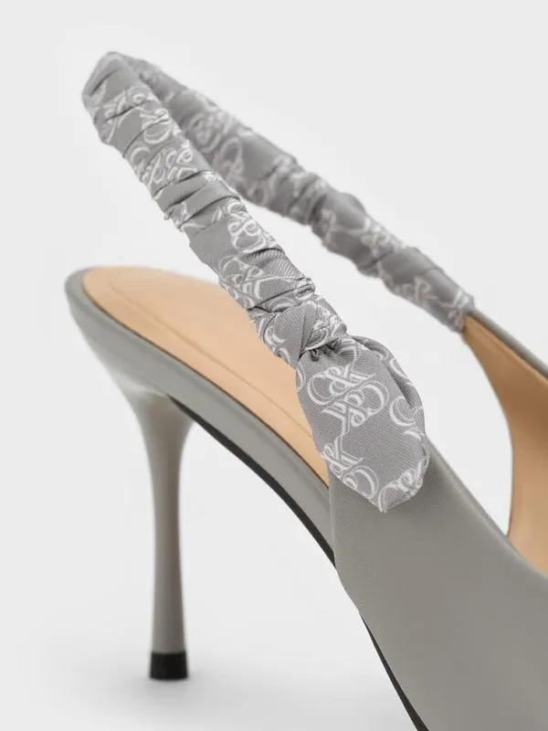 Women Tully Leather Ruched Print Slingback Pumps 8211 Grey CHARLES and KEITH Heels Women Tully Leather Ruched Print Slingback Pumps 8211 Grey CHARLES and KEITH Heels