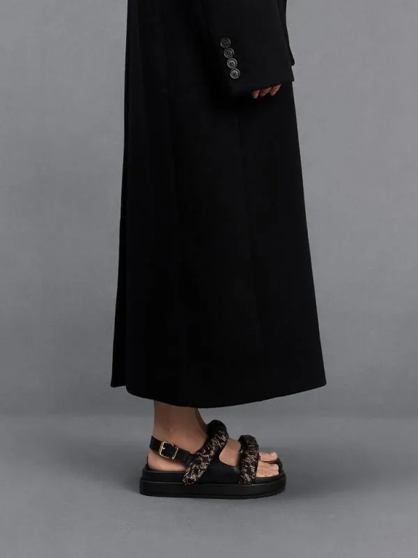 Women Tully Leather RuchedStrap Sandals 8211 Black CHARLES and KEITH Sandals