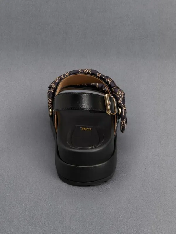 Women Tully Leather RuchedStrap Sandals 8211 Black CHARLES and KEITH Sandals