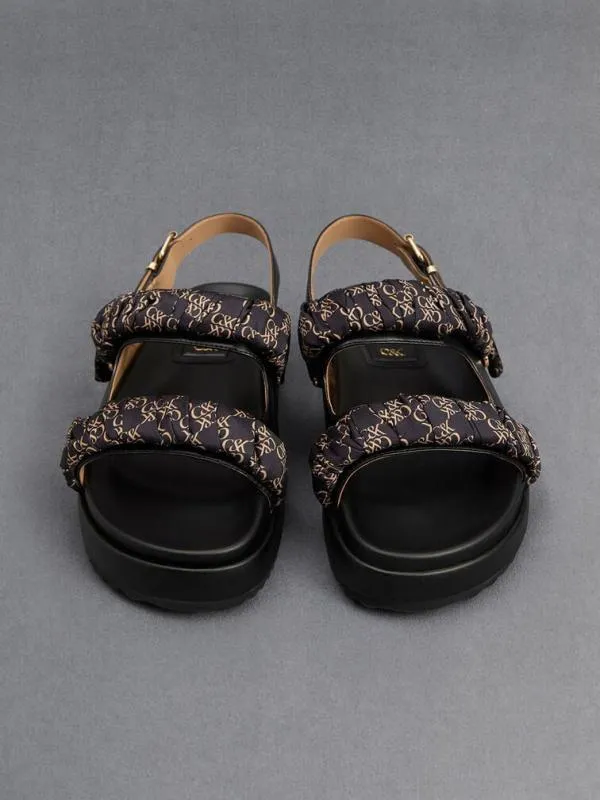 Women Tully Leather RuchedStrap Sandals 8211 Black CHARLES and KEITH Sandals