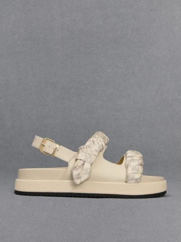 Women Tully Leather RuchedStrap Sandals 8211 Chalk CHARLES and KEITH Sandals