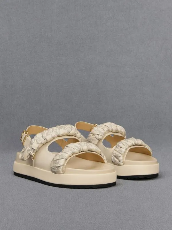 Women Tully Leather RuchedStrap Sandals 8211 Chalk CHARLES and KEITH Sandals