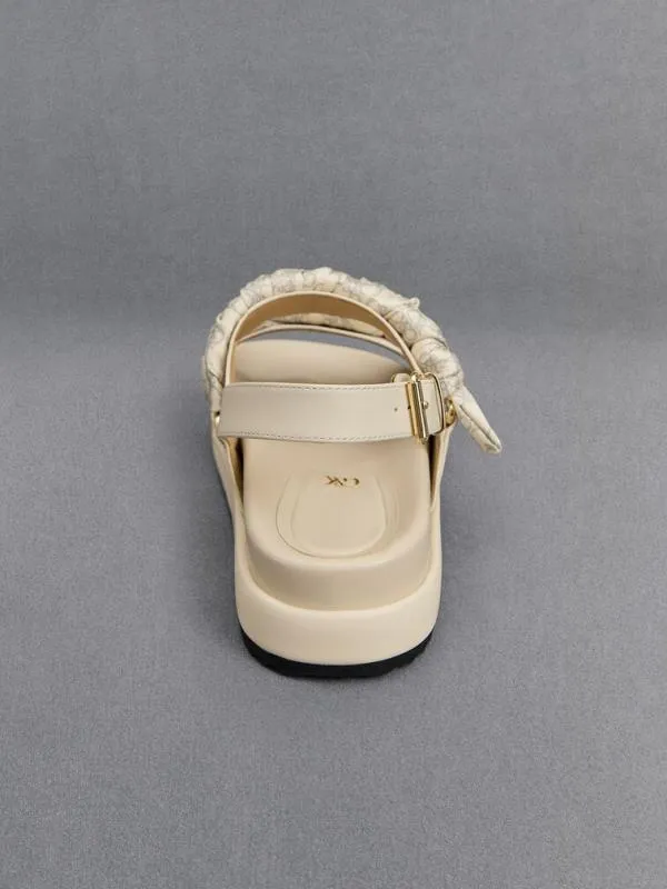 Women Tully Leather RuchedStrap Sandals 8211 Chalk CHARLES and KEITH Sandals