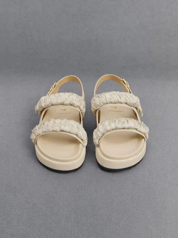 Women Tully Leather RuchedStrap Sandals 8211 Chalk CHARLES and KEITH Sandals