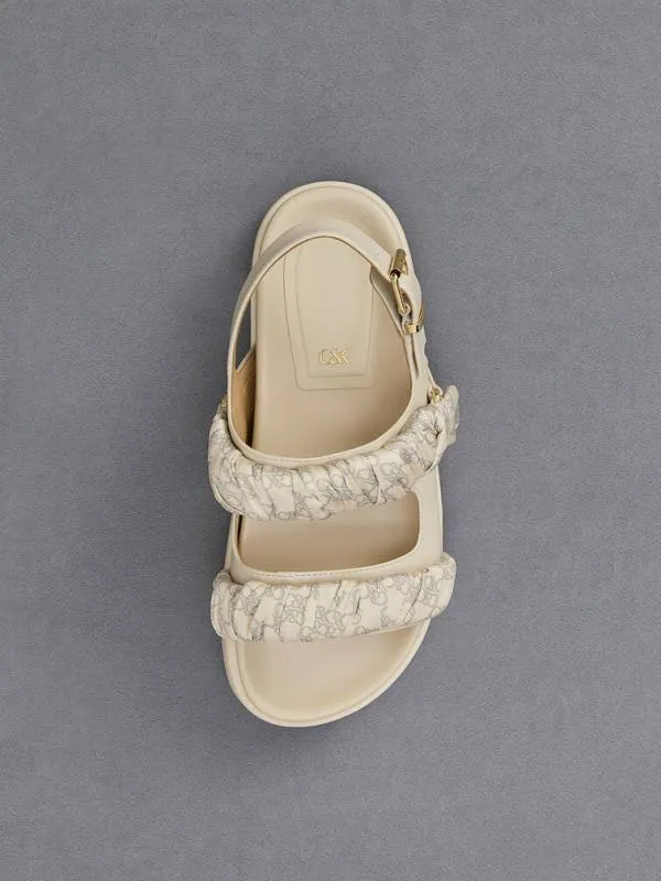 Women Tully Leather RuchedStrap Sandals 8211 Chalk CHARLES and KEITH Sandals