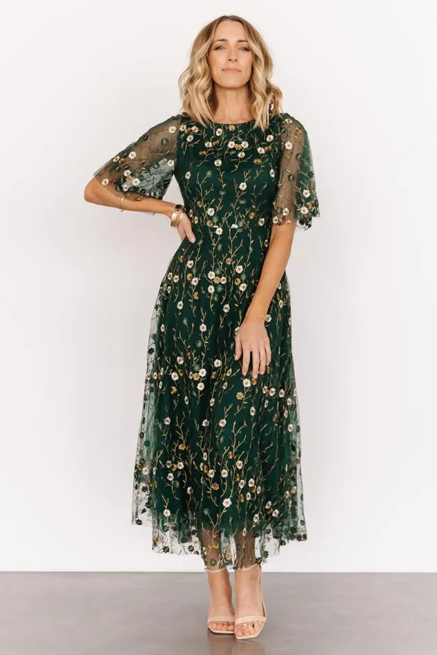 Women Wedding Guest Baltic Born Arabella Embroidered Tulle Maxi Dress Dark Green Floral Women Wedding Guest Baltic Born Arabella Embroidered Tulle Maxi Dress Dark Green Floral