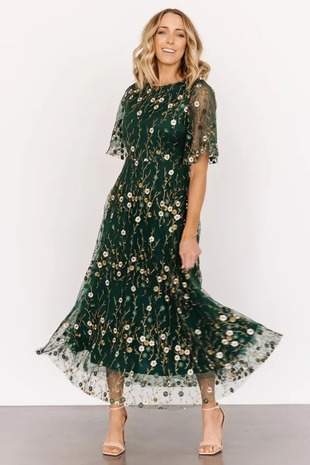 Women Wedding Guest Baltic Born Arabella Embroidered Tulle Maxi Dress Dark Green Floral Women Wedding Guest Baltic Born Arabella Embroidered Tulle Maxi Dress Dark Green Floral