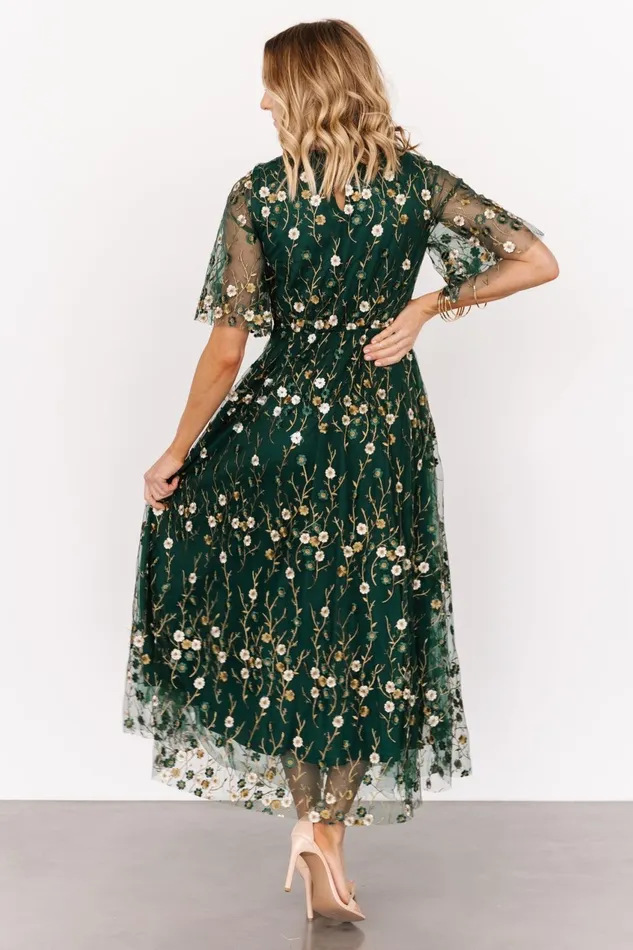 Women Wedding Guest Baltic Born Arabella Embroidered Tulle Maxi Dress Dark Green Floral Women Wedding Guest Baltic Born Arabella Embroidered Tulle Maxi Dress Dark Green Floral