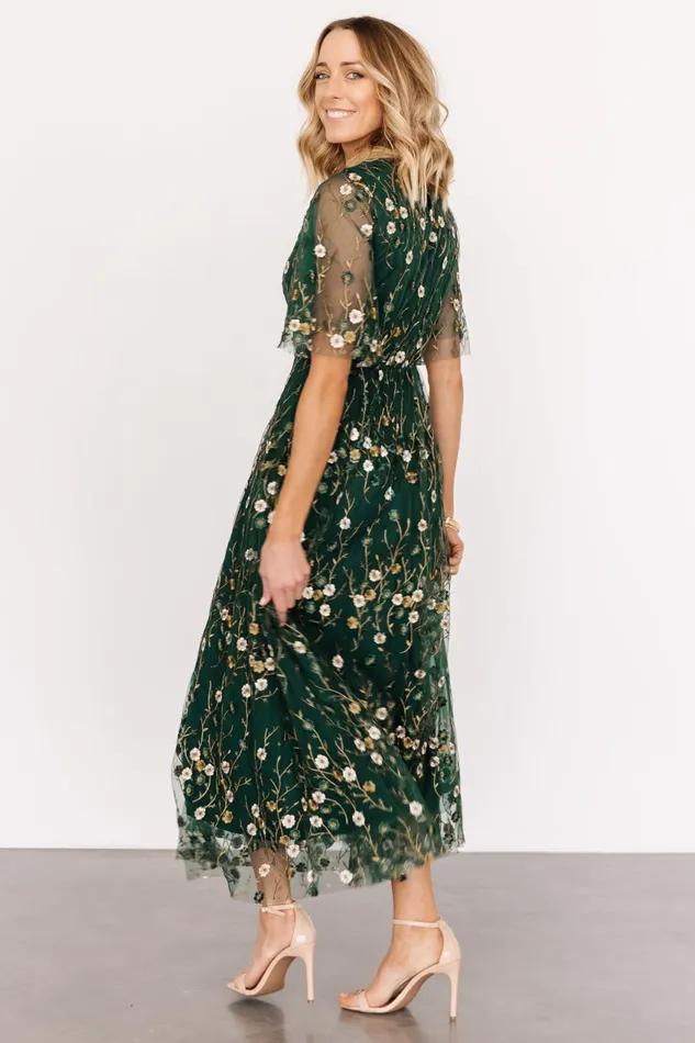 Women Wedding Guest Baltic Born Arabella Embroidered Tulle Maxi Dress Dark Green Floral Women Wedding Guest Baltic Born Arabella Embroidered Tulle Maxi Dress Dark Green Floral