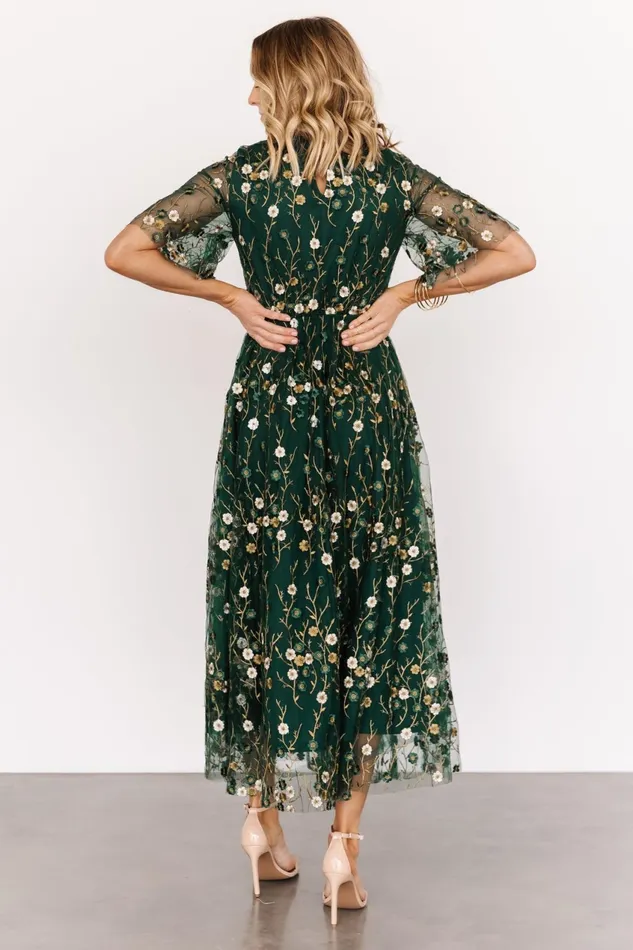 Women Wedding Guest Baltic Born Arabella Embroidered Tulle Maxi Dress Dark Green Floral Women Wedding Guest Baltic Born Arabella Embroidered Tulle Maxi Dress Dark Green Floral