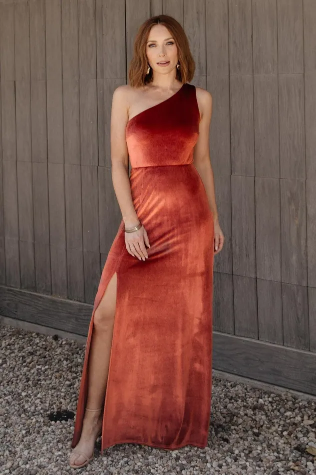 Women Wedding Guest Baltic Born Tatiana Velvet One Shoulder Maxi Dress Cinnamon Women Wedding Guest Baltic Born Tatiana Velvet One Shoulder Maxi Dress Cinnamon