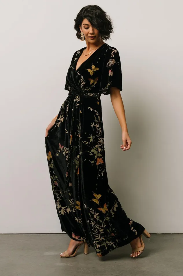 Women Wedding Guest Baltic Born Uma Velvet Maxi Dress Black Butterfly Print Women Wedding Guest Baltic Born Uma Velvet Maxi Dress Black Butterfly Print