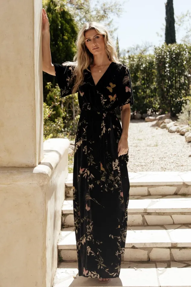Women Wedding Guest Baltic Born Uma Velvet Maxi Dress Black Butterfly Print Women Wedding Guest Baltic Born Uma Velvet Maxi Dress Black Butterfly Print