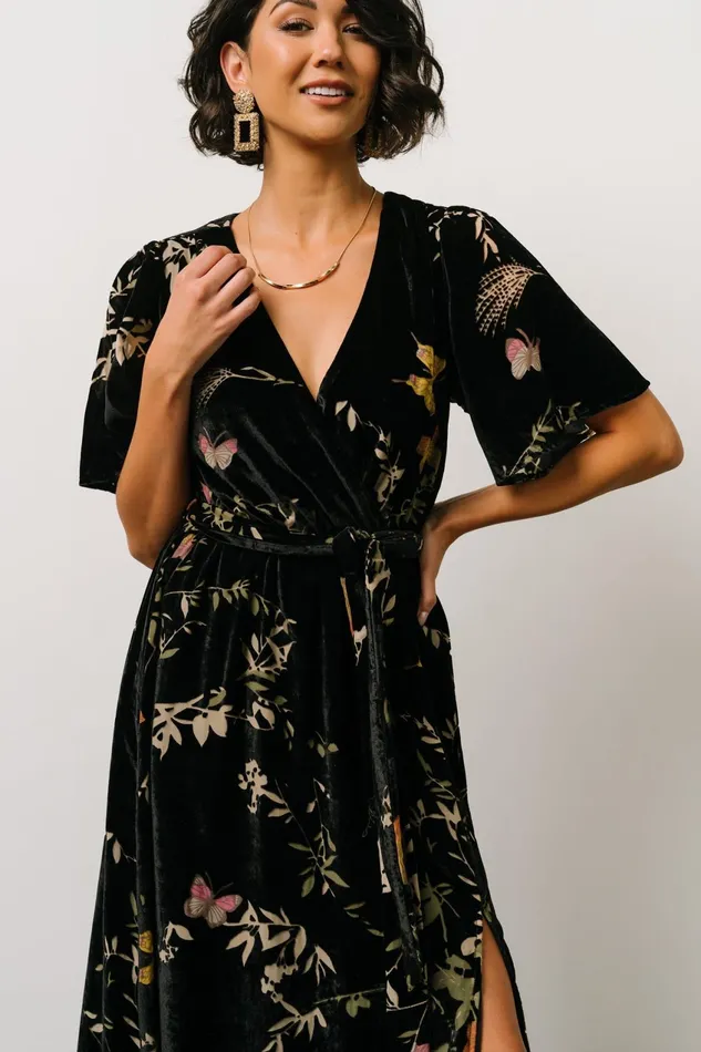 Women Wedding Guest Baltic Born Uma Velvet Maxi Dress Black Butterfly Print Women Wedding Guest Baltic Born Uma Velvet Maxi Dress Black Butterfly Print