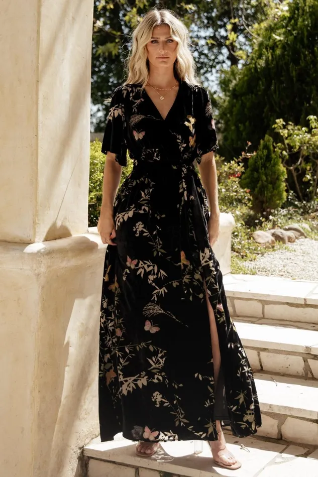 Women Wedding Guest Baltic Born Uma Velvet Maxi Dress Black Butterfly Print Women Wedding Guest Baltic Born Uma Velvet Maxi Dress Black Butterfly Print