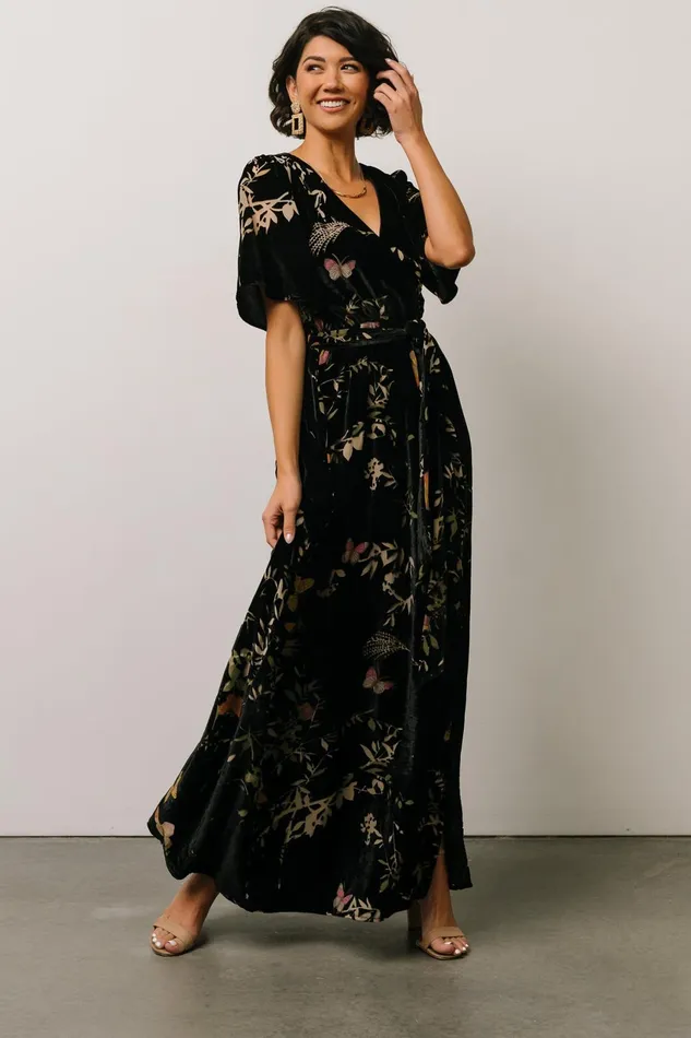 Women Wedding Guest Baltic Born Uma Velvet Maxi Dress Black Butterfly Print Women Wedding Guest Baltic Born Uma Velvet Maxi Dress Black Butterfly Print