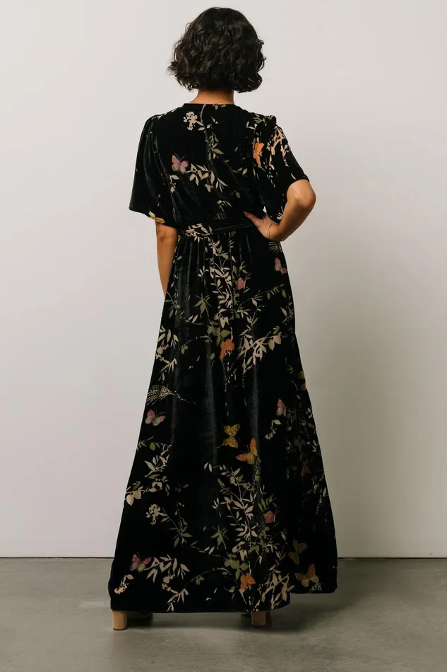 Women Wedding Guest Baltic Born Uma Velvet Maxi Dress Black Butterfly Print Women Wedding Guest Baltic Born Uma Velvet Maxi Dress Black Butterfly Print