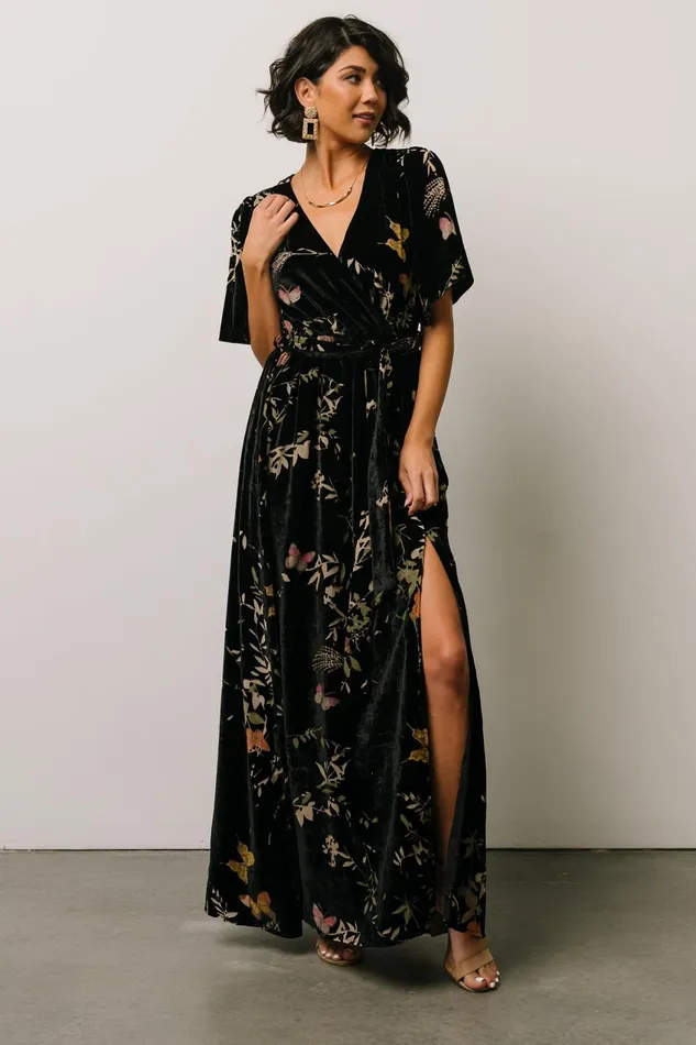 Women Wedding Guest Baltic Born Uma Velvet Maxi Dress Black Butterfly Print Women Wedding Guest Baltic Born Uma Velvet Maxi Dress Black Butterfly Print
