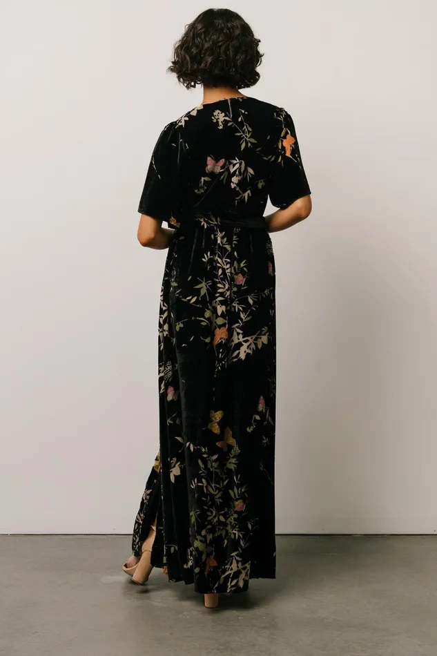 Women Wedding Guest Baltic Born Uma Velvet Maxi Dress Black Butterfly Print Women Wedding Guest Baltic Born Uma Velvet Maxi Dress Black Butterfly Print