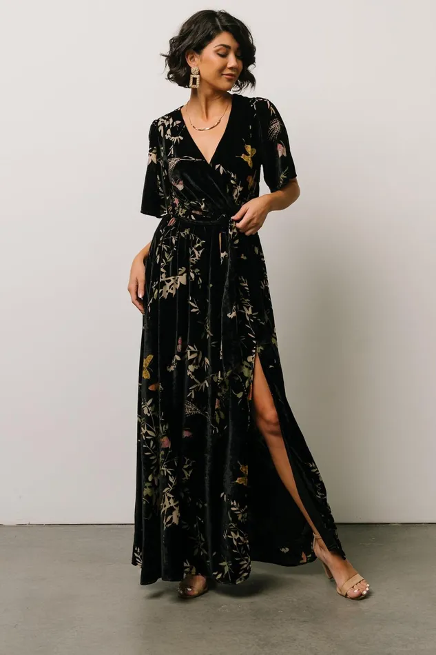 Women Wedding Guest Baltic Born Uma Velvet Maxi Dress Black Butterfly Print Women Wedding Guest Baltic Born Uma Velvet Maxi Dress Black Butterfly Print