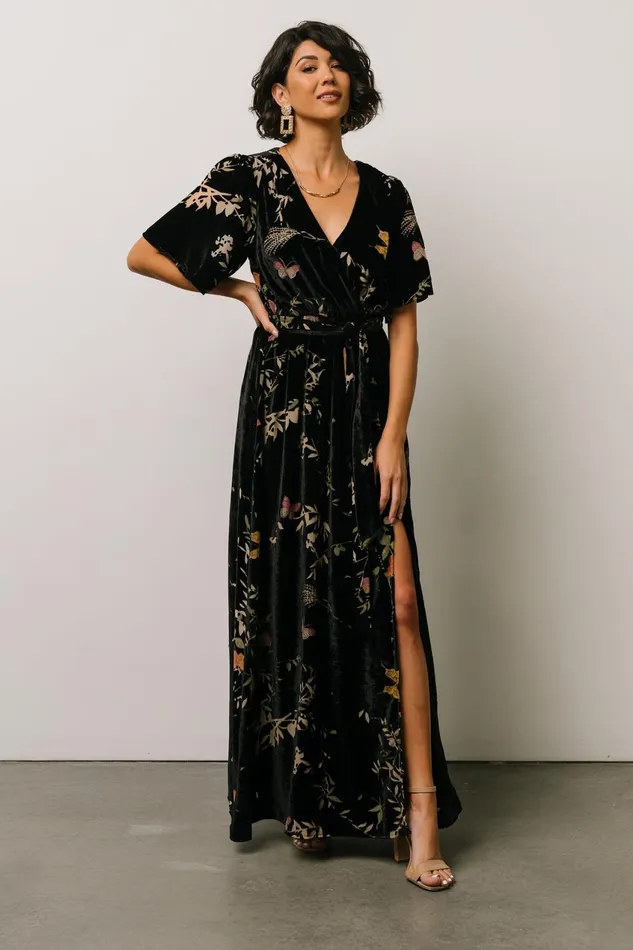 Women Wedding Guest Baltic Born Uma Velvet Maxi Dress Black Butterfly Print Women Wedding Guest Baltic Born Uma Velvet Maxi Dress Black Butterfly Print