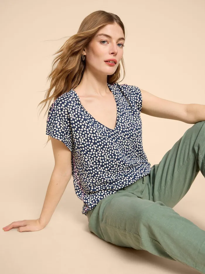 Women White Stuff Clothing IVY LINEN V NECK TEE