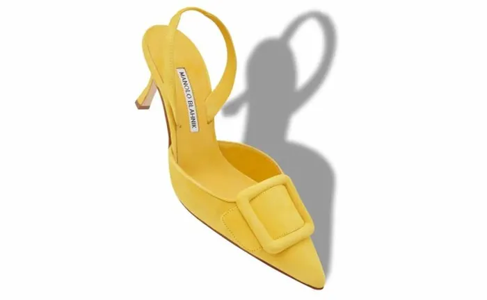 Women Yellow Suede Slingback Pumps Manolo Blahnik Pumps