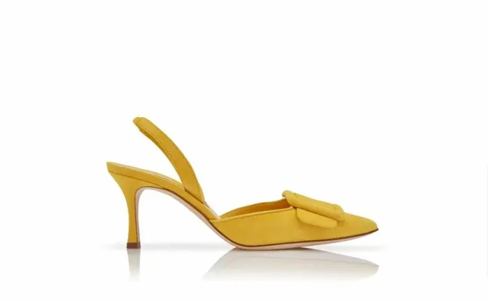 Women Yellow Suede Slingback Pumps Manolo Blahnik Pumps