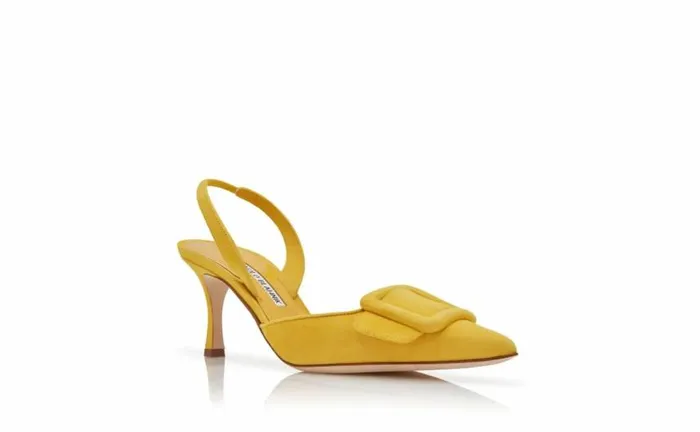 Women Yellow Suede Slingback Pumps Manolo Blahnik Pumps