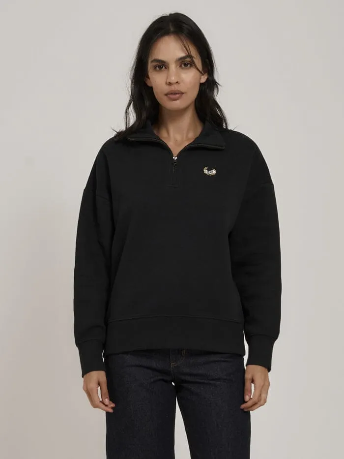 Womens Animal House Quarter Zip Pullover Washed Black Thrills Sweaters and Fleece