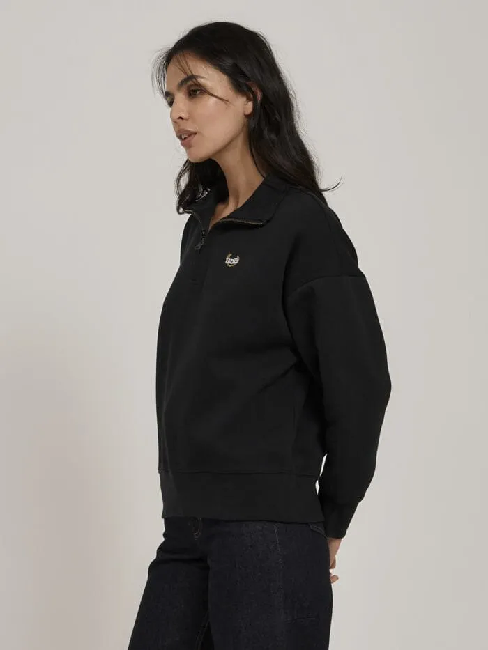 Womens Animal House Quarter Zip Pullover Washed Black Thrills Sweaters and Fleece